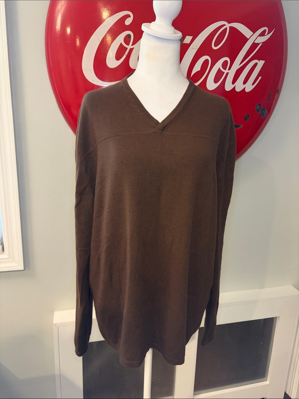 Ralph Lauren Purple Label Chocolate Brown 100% Cashmere V Neck Men’s Sweater, L